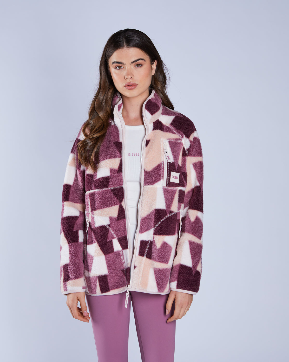 Ariel Fleece Zipper NY Pink Multi Print