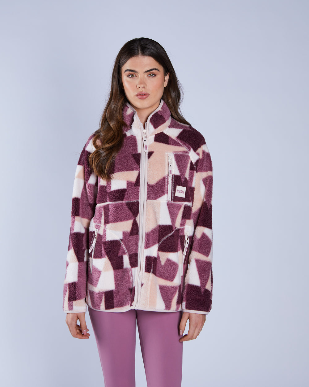 Ariel Fleece Zipper NY Pink Multi Print
