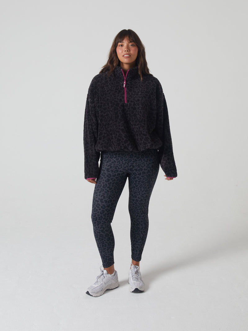 Penny Fleece Half Zip Leopard Print