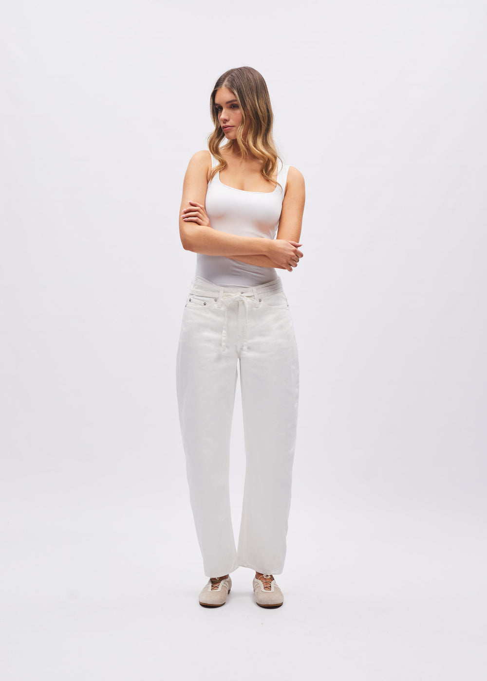 Amber Barrel Leg Jean White